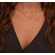 thumbnail image 4 of Collar de corazón en capas colgante hecho a mano chapado en oro de 18 quilates delicado gargantilla de oro barra de flecha collar largo en capas para mujeres, 4 of 5