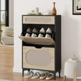 thumbnail image 2 of Rattan Shoe Cabinet with 2 Flip Drawers and 1 Pull-Out Drawer, Free Stand Shoe Storage Cabinet, 3 Adjustable Shelf, Narrow Shoe Cabinet for Entryway/Porch, 2 of 8