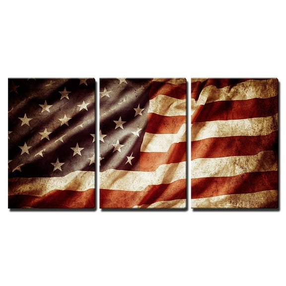 wall26 - Closeup Grunge American Flag - Canvas Art Wall Art -16"x24"x3 Panels