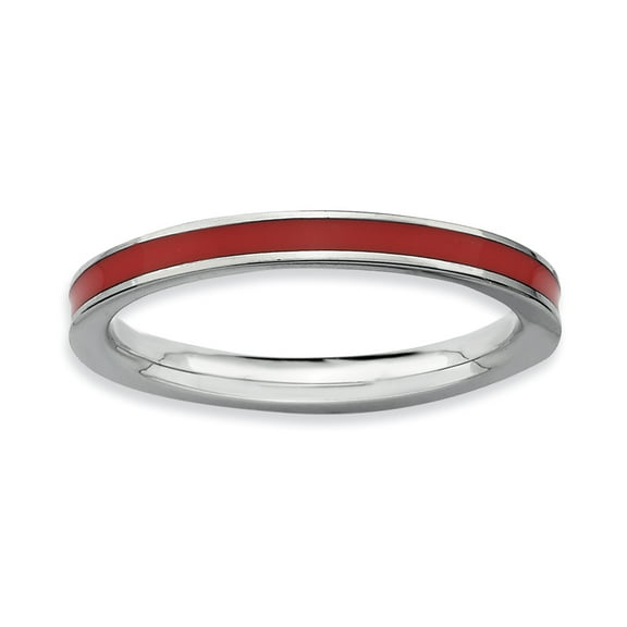Sterling Silver Red Enameled 2.25mm Ring
