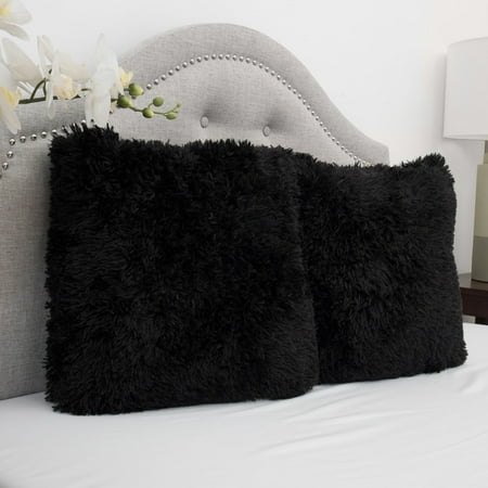 Sweet Home Collection-1PK Faux Fur Decorative 18-inch Throw Pillows (Set of 2)Black BlackSoften your bed or sofa with these faux fur throw pillows. The fuzzy polyester covers are filled with plush polyester and finished with double-stitched seams. Choose from 14 versatile colors to perfectly accent your unique decor. Faux fur polyester cover Polyester fill Contemporary  glam style Available in 14 colors Double stitched seams Hypoallergenic Square shape Spot clean only Set includes 2 pillows Each measures 18 inches high x 18 inches wide Beach  Casual  Classic  Traditional  Transitional  Tropical  UrbanSoften your bed or sofa with these faux fur throw pillows. The fuzzy polyester covers are filled with plush polyester and finished with double-stitched seams. Choose from 14 versatile colors to perfectly accent your unique decor.