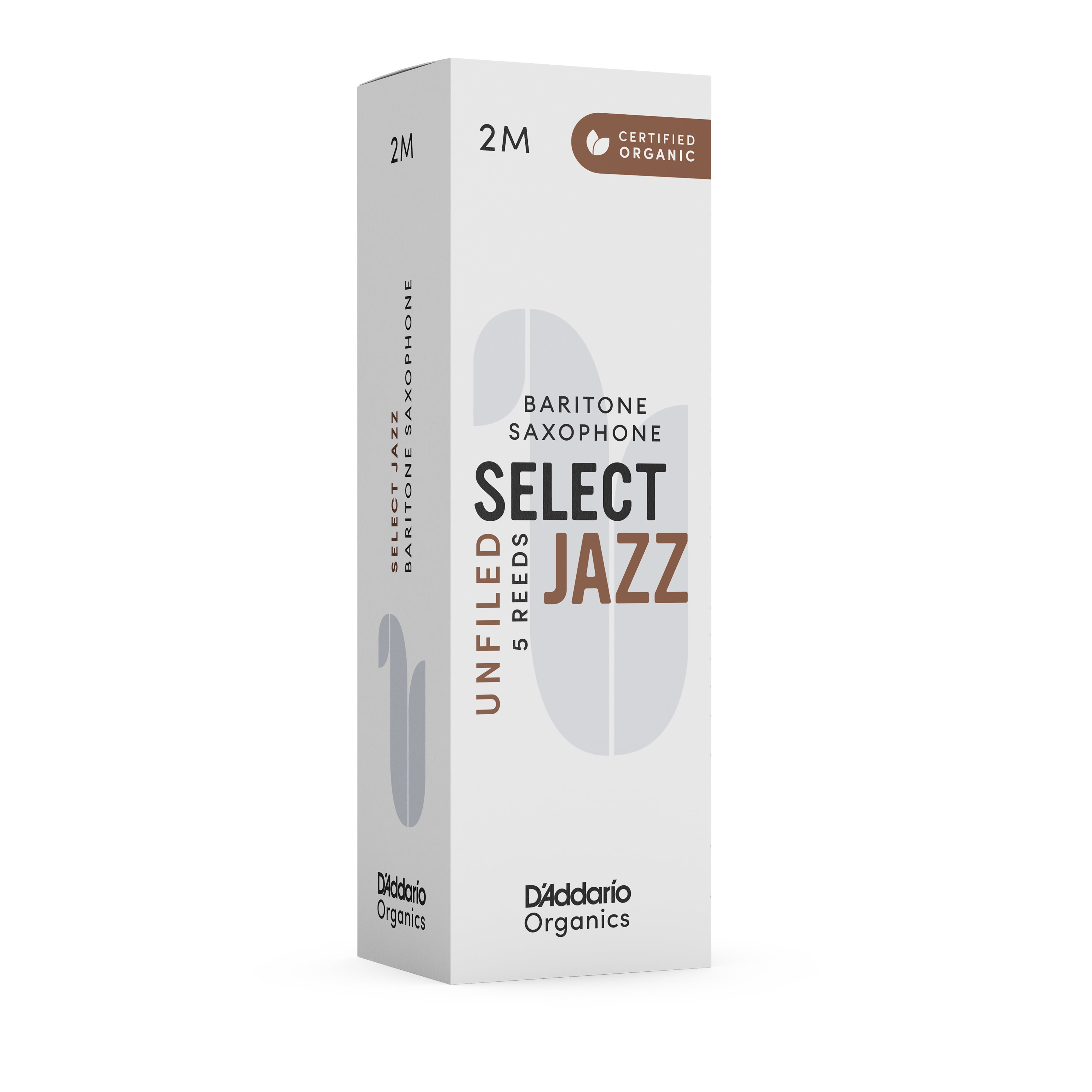 D'Addario Organic Select Jazz Unfiled Baritone Sax Reeds, Strength 2 Med, 5-pack