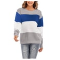 thumbnail image 2 of Vedolay Sweater Women's 2023 Trendy Fall Fashion Sweaters Knit Ribbed Stripe Pullover Top,Blue M, 2 of 5