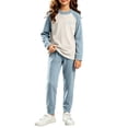 thumbnail image 5 of Hduncf Girls 2 Piece Thermal Sets ColorBlock Long Sleeve Shirt Elastic High Waist Pants Kids Fall Casual Cute Athletic Outfits Blue 12-13 Years, 5 of 8