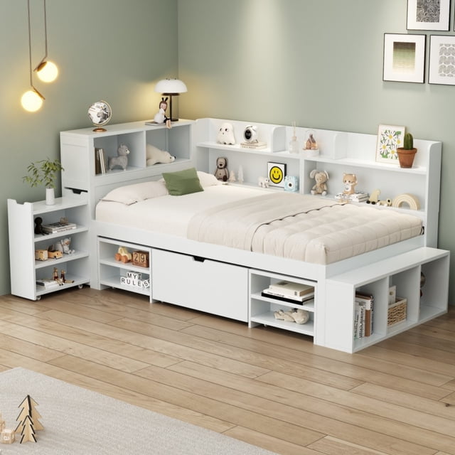 Twin Size Daybed with Storage - Multifunctional White Bed Frame