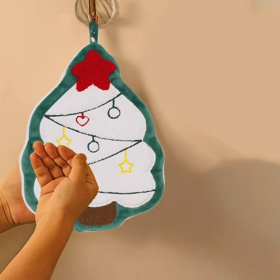 Linnome Christmas Themed Hand Towels with Hanging Loop - Soft Absorbent Decorative Kitchen & Bathroom Towels for Holiday Home Decor, Festive Guest Towels (8x10 Inches)