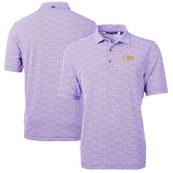 Men's Cutter & Buck  Purple LSU Tigers Alumni Logo DryTec Virtue Eco Pique Botanical Print Recycled Polo