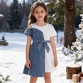 thumbnail image 5 of LYHaoo Stylish Girls Denim Dress With Short Sleeves And Layered Two Piece Featuring Asymmetrical Hem And Adjustable Waist Sash For Toddlers And，Little Girls Dresses Sizes 5 Years Blue, 5 of 7