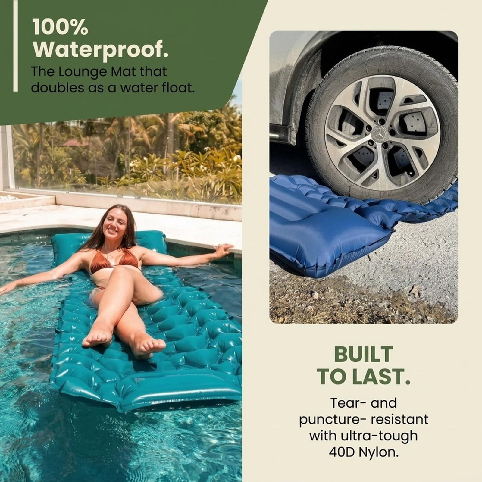 Lounge Mat - Your Portable Chill Zone, Thick Memory Foam Sleeping Pad for Camping, Self Inflating Travel Air Mattress with Pump, Lightweight Portable Car Tent Bed for Outdoor Backpacking
