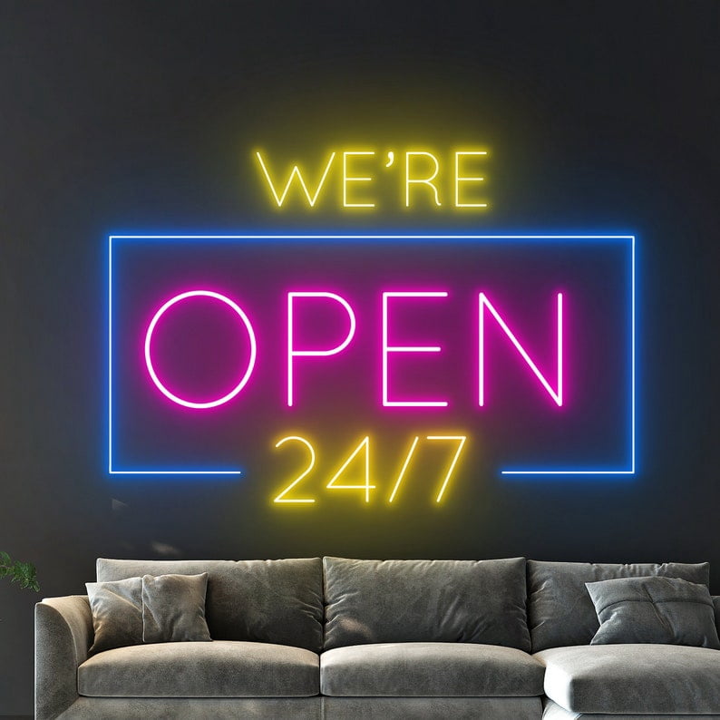 Handmadetneonsign We Are Open 24/7 Neon Sign, Open Logo Wall Art Decor, Welcome Wall Decor