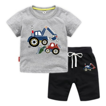 

MXIEZI Boys T-Shirt Cotton 2PCS Set Kids Summer Cartoon Short-Sleeved Shorts Outfit for 1-8 Years Old Toddler Printing Tees Tops + Shorts Sets