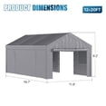 thumbnail image 4 of Dateyes  12x20ft Heavy Duty Carport Canopy, Portable Garage Car Canopy with Removable Sidewalls, Car Shelter for Cars, Boats, and Tools Storage, Gray, 4 of 9