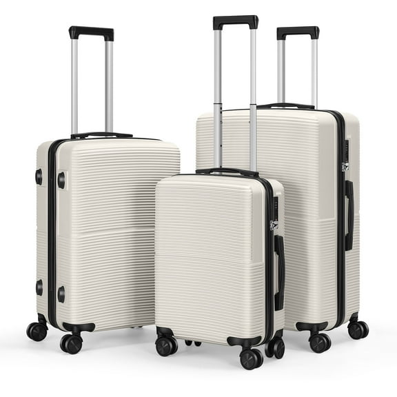 Hikolayae Hardside Spinner Luggage Sets in White, 3 Piece, TSA Lock