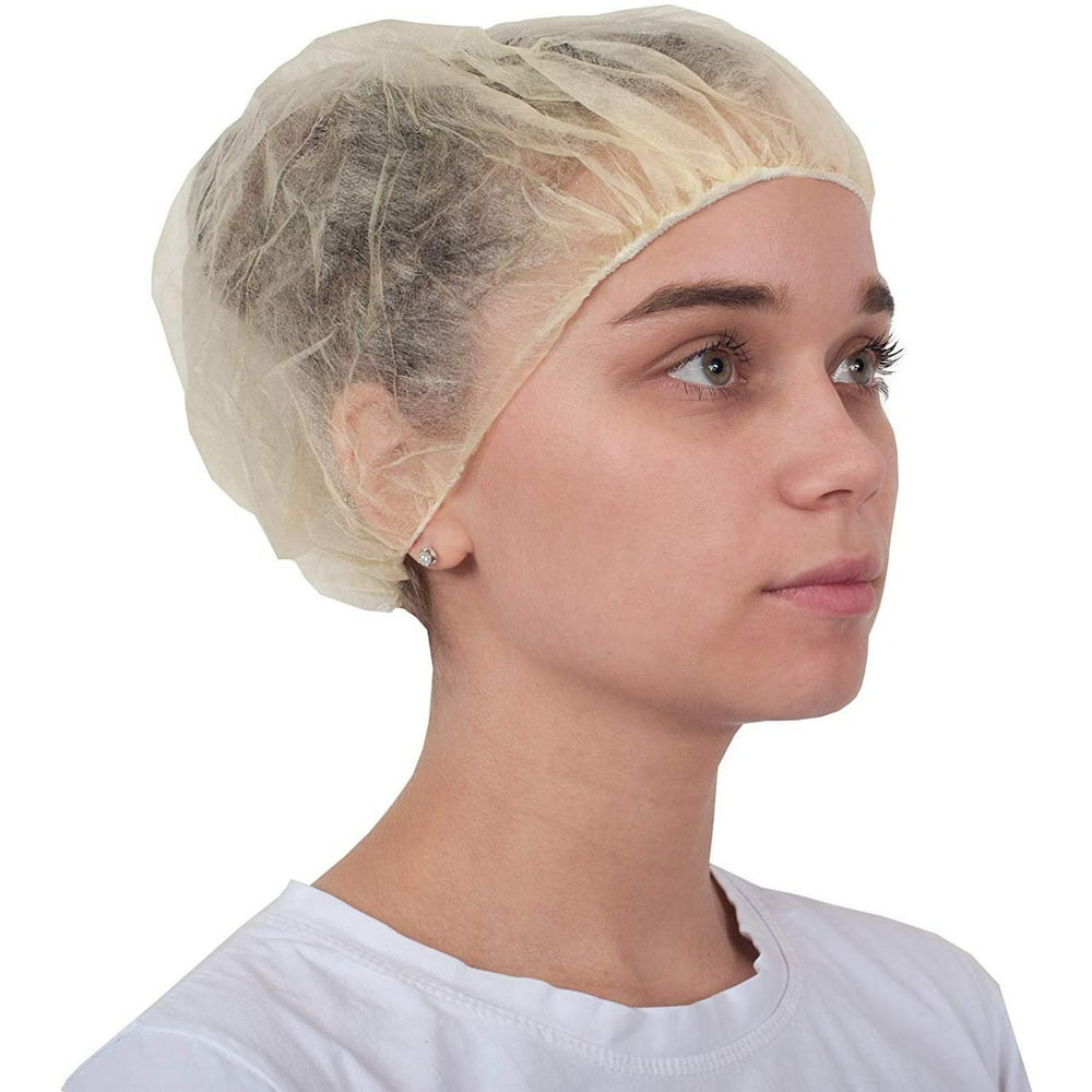 100 Pack Yellow Bouffant Caps 21". Hair Caps with Elastic Stretch Band