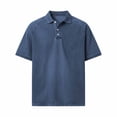 thumbnail image 4 of SeCaotees Men's Short‑Sleeve Henley Polo Shirt Partial Button Placket Soft Knit Fabric Relaxed Fit Curved Hem For Leisure Vacation Daily Wear Tops Navy,XXXL, 4 of 6