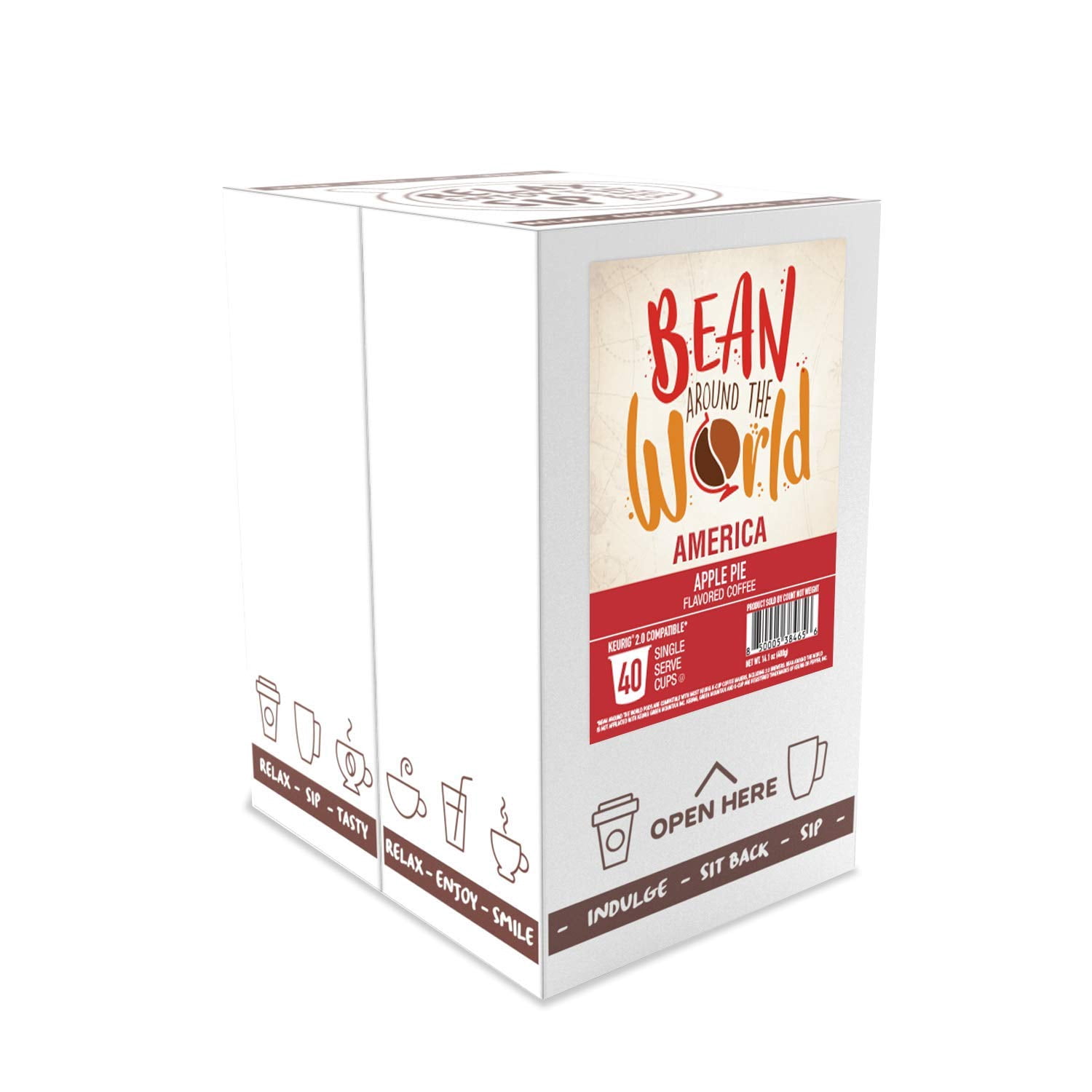 Bean Around The World Apple Pie Flavored Coffee Compatible With 2.0 Keurig K Cup Brewers, 40 Count