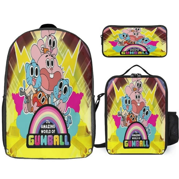 Amazing World of Gumball Backpac 3 Piece Set Adults Bookbag with Lunch Box Pencil Case