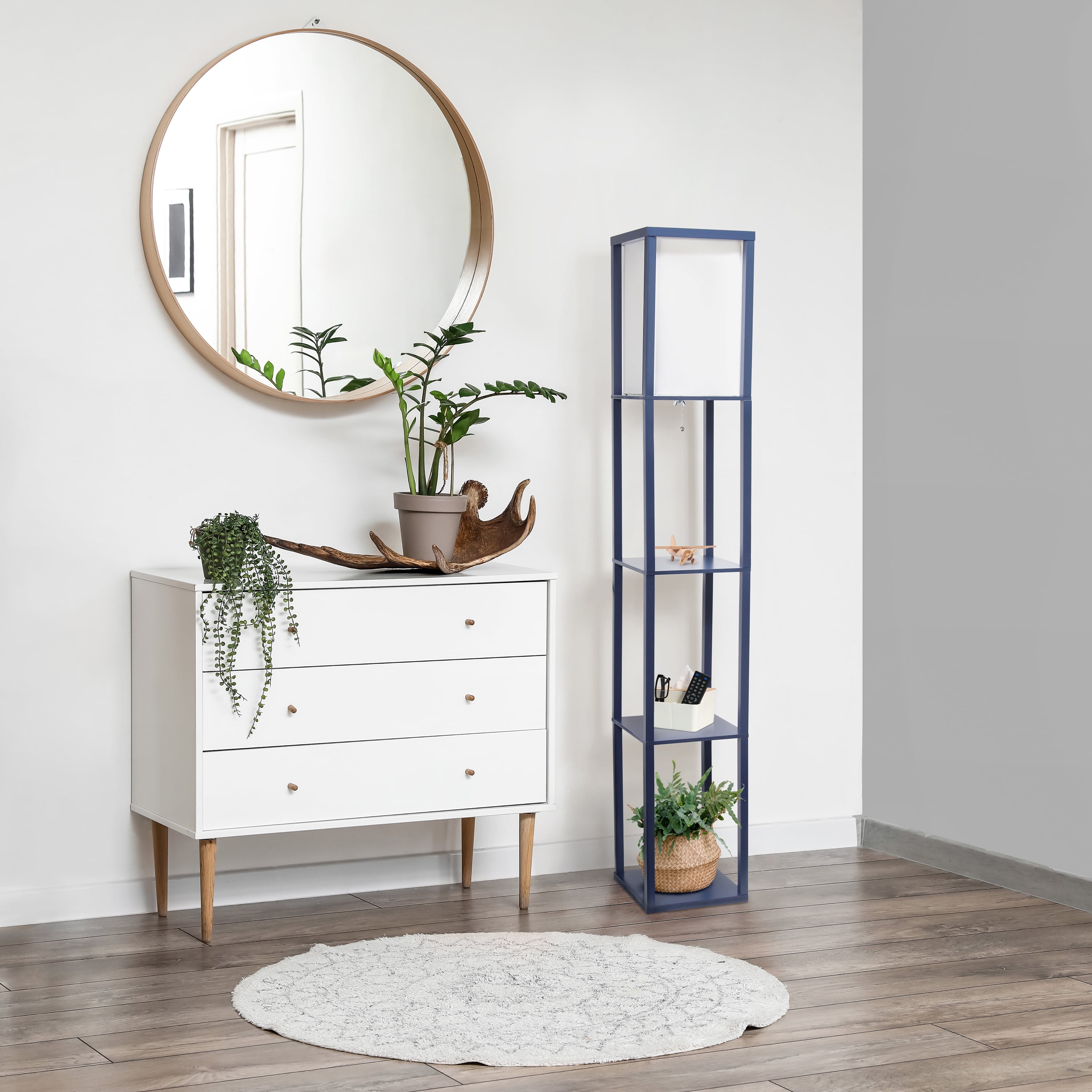 Creekwood Home 62.5" Contemporary 3-Tier Storage and Display Floor Lamp, Navy Blue