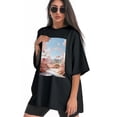 thumbnail image 3 of Plus Size Shirt for Women Black Tops for Women Oversized Short Sleeves Shirt for Women Flowers7 T Shirt Crewneck Shirt for Women L, 3 of 5