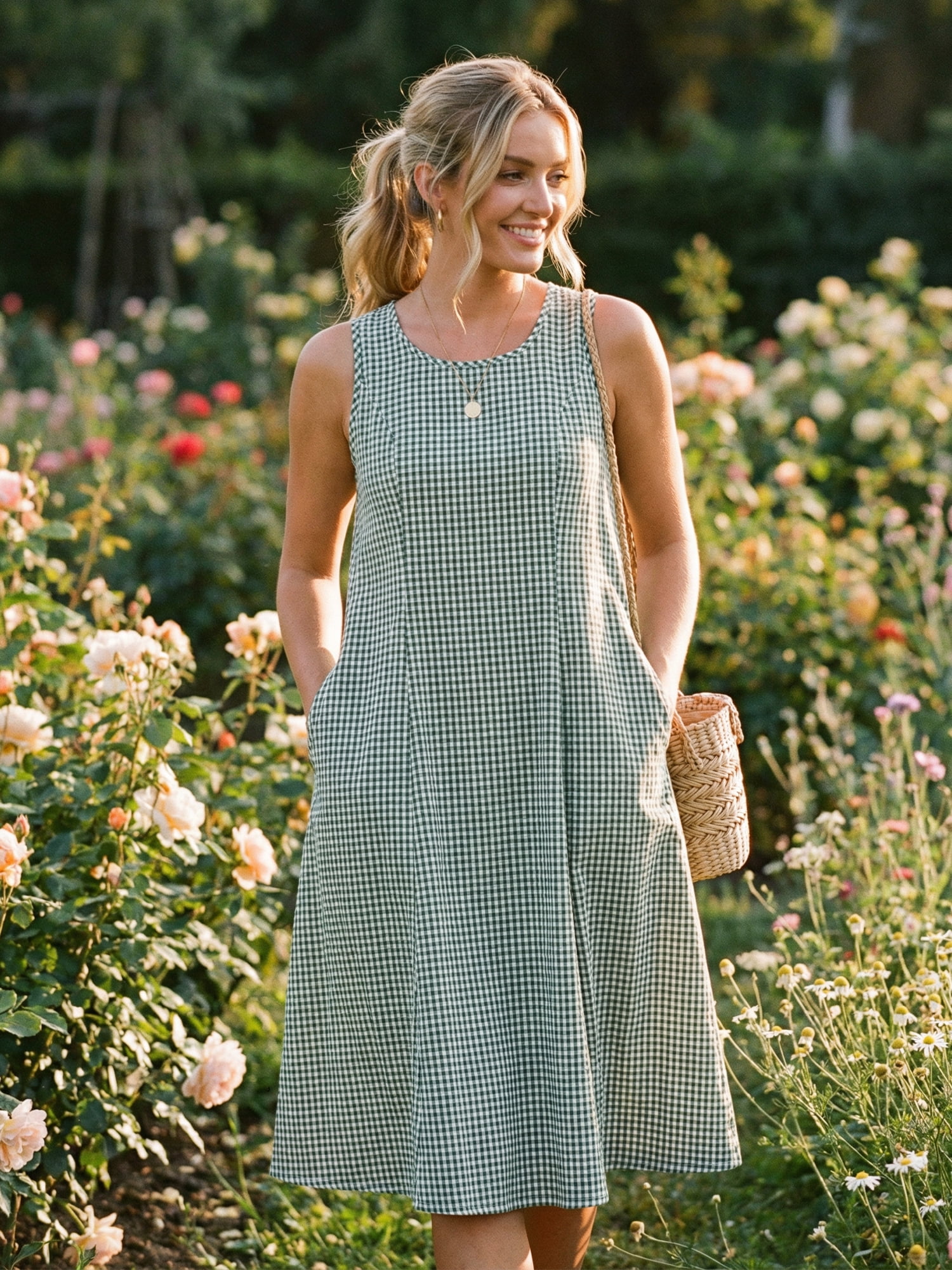 DARING DIVA Plaid Sleeveless Loose Fit Tank Midi Dress XL Dark Green