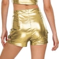 thumbnail image 2 of Zaldita Women's Metallic Shorts Yoga Shiny Sparkly Cutout with Metal Buckles Hot Short Pants Gold XL, 2 of 5