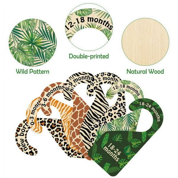 MALLMALL6 8Pcs Safari Closet Dividers,Animal Print Nursery Closet Organizer Dividers for Baby Shower Birthday Gift(0-24 Months)