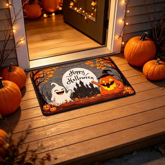 Zynviq Ghosts Area Rugs 23.6" X 15.7" Halloween Throw Rug Polyester Pumpkins Rectangular Washable Multicolor Small Rug for Front Door