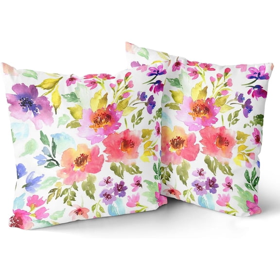 Spring Pillow Covers 18×18 Inch Set of 2 Colorful Floral Seasonal Decorative Indoor Throw Pillow Covers Cushion Cover for Spring Summer Home Decor Bedroom Living Room Couch Sofa Bed