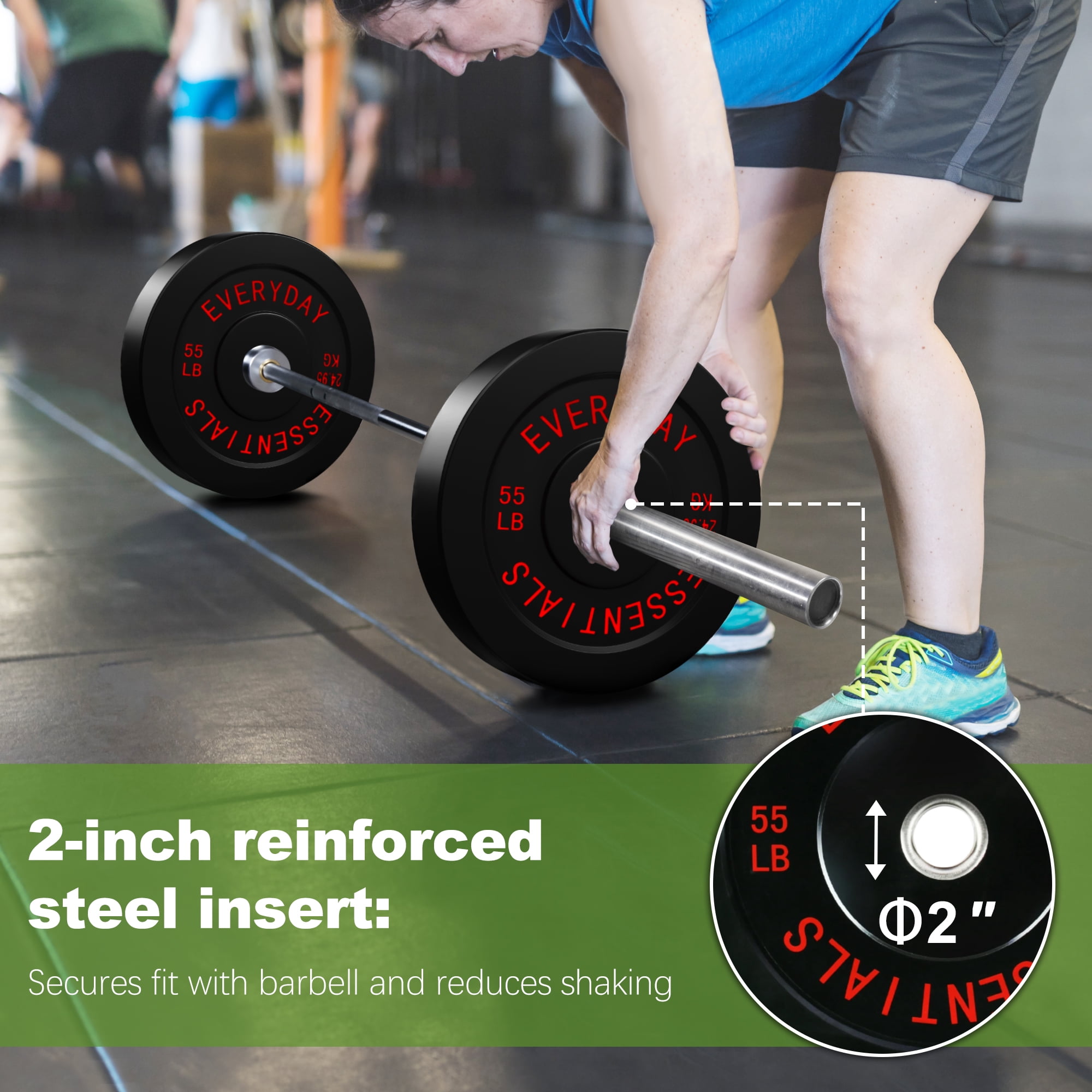 FlexWave 140LB Olympic Bumper Plate Set, 2-Inch Rubber Weight Plates with Steel Hub for Strength Training & Home Gym
