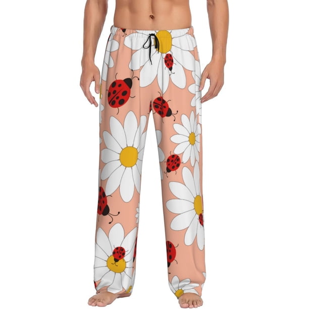 Fotbe Daisy and Ladybug Pantalones de Pijama para Hombre, Pantalones de Dormir, Pantalones de Casa con Cintura Ajustable y Bolsillos-3X-Large