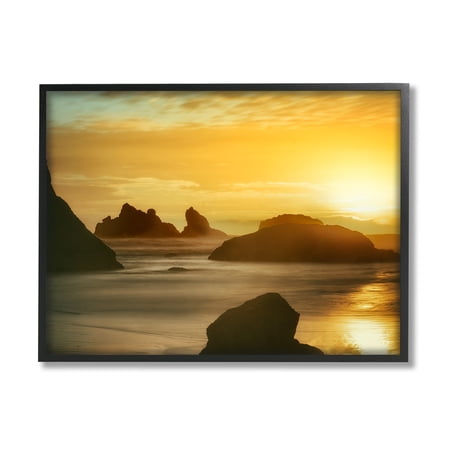 Stupell Industries Sea Stacks at Sunset Nature Photography Black Framed Art Print Wall Art, 14 x 11