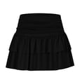 thumbnail image 4 of BRGZLK Women's Pleated Skirt Summer Flared Flowy Skirt Fold Over Tiered Layered Skirts Ruffle Hem Underneath Party Solid Color A-Line Short Skirt with Safety Pants, 4 of 7