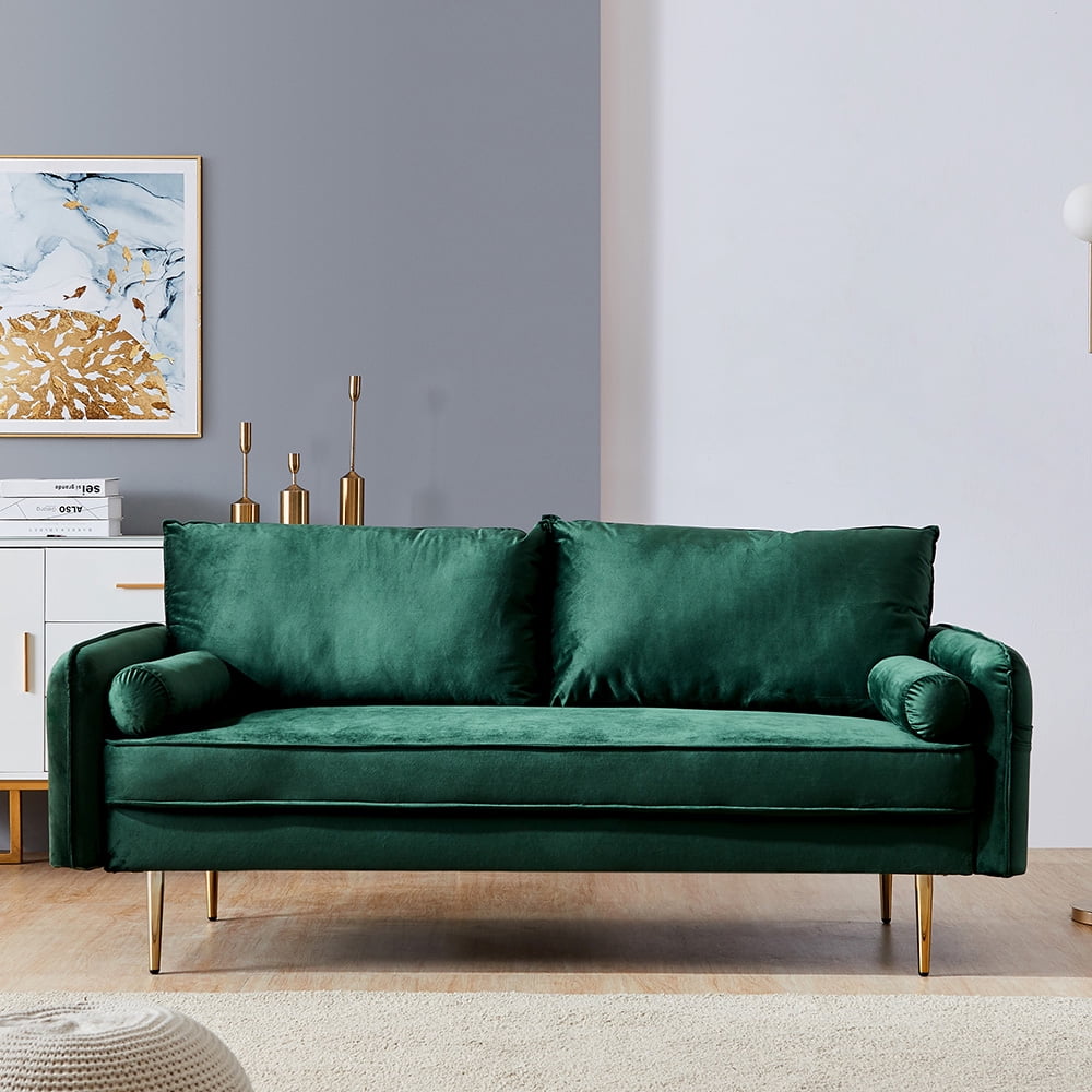 Kepooman 71" Mid-Century Modern Velvet Fabric Loveseat Sofa Couch Bed for Living Room, with Pocket, Green Kepooman 71" Mid-Century Modern Velvet Fabric Loveseat Sofa Couch Bed for Living Room, with Pocket, Green