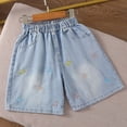 thumbnail image 5 of KPOPLK Girls Stretchy Denim Shorts Summer Casual Drawstring Elastic Waist Jean Shorts Jorts with Pockets,Sky Blue,Size 7-8 Years, 5 of 6
