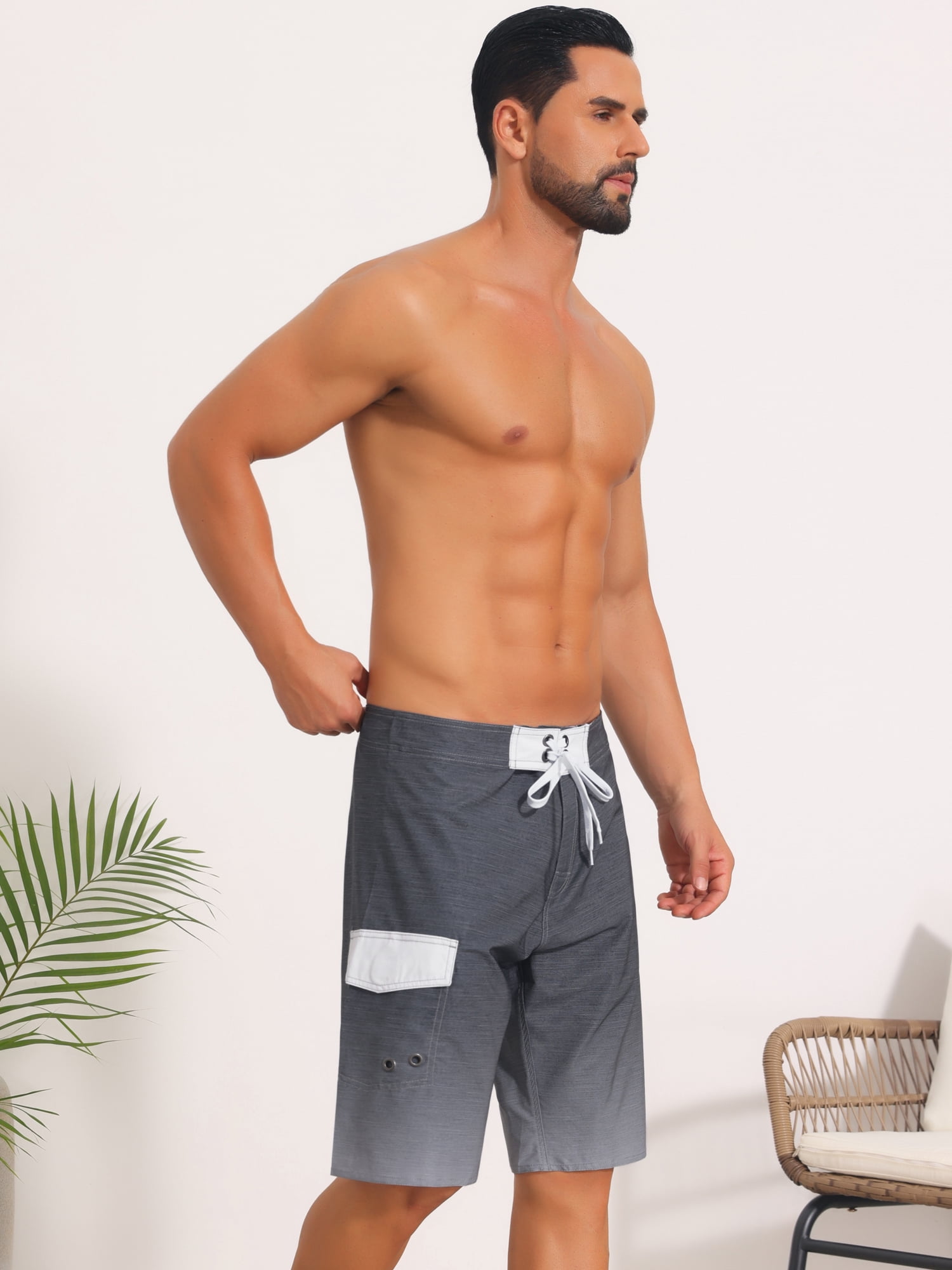 DARING DIVA Men's Colorblock Beach Shorts Drawstring Shorts with Side Pocket 38 Dark Gray