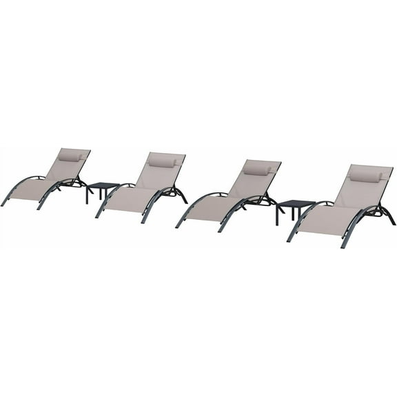 PURPLE LEAF Patio Chaise Lounge Chair Set with 2 Side Table Outdoor Pool Adjustable Recliner Chairs for Outdoor Beach Poolside Sunbathing Tanning Lounger,Taupe