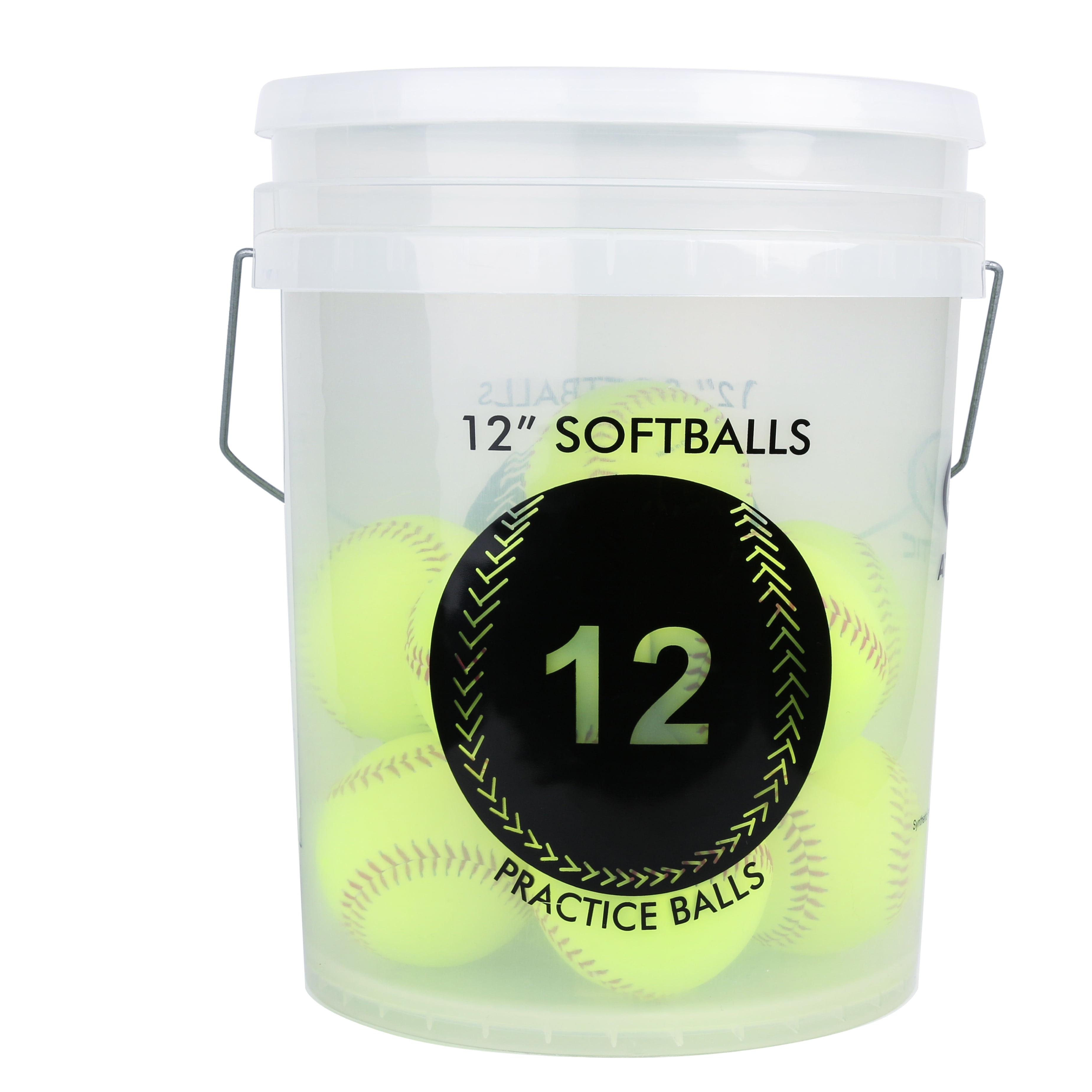 Athletic Works Set of 12 Practice Softballs in Bucket, Optic Yellow