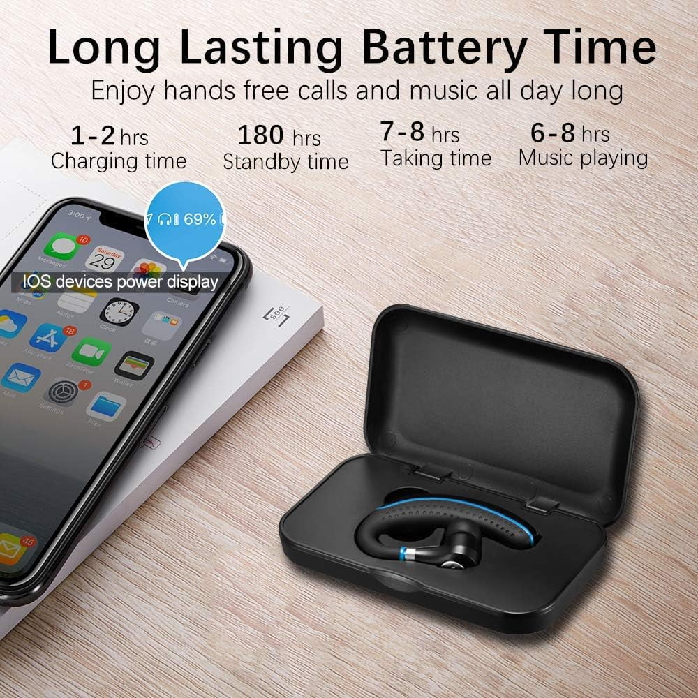 Bluetooth Headset, Wireless Earpiece V5.0 Ultralight Hands Free Business Earphone with Mic for Business/Office/Driving