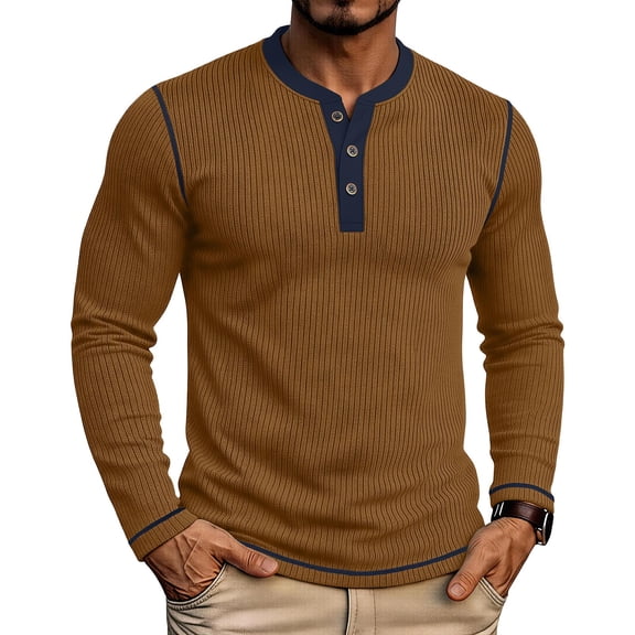 Guluxicc Men's Knit Shirts Button Crew Neck Long Sleeve Tops for Everyday Wear Summer Casual Outfits