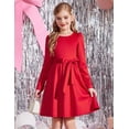 thumbnail image 3 of Arshiner Girls Dresses Puff Long Sleeve Fall Winter Formal Party Belted Dress with Pockets, 3 of 6
