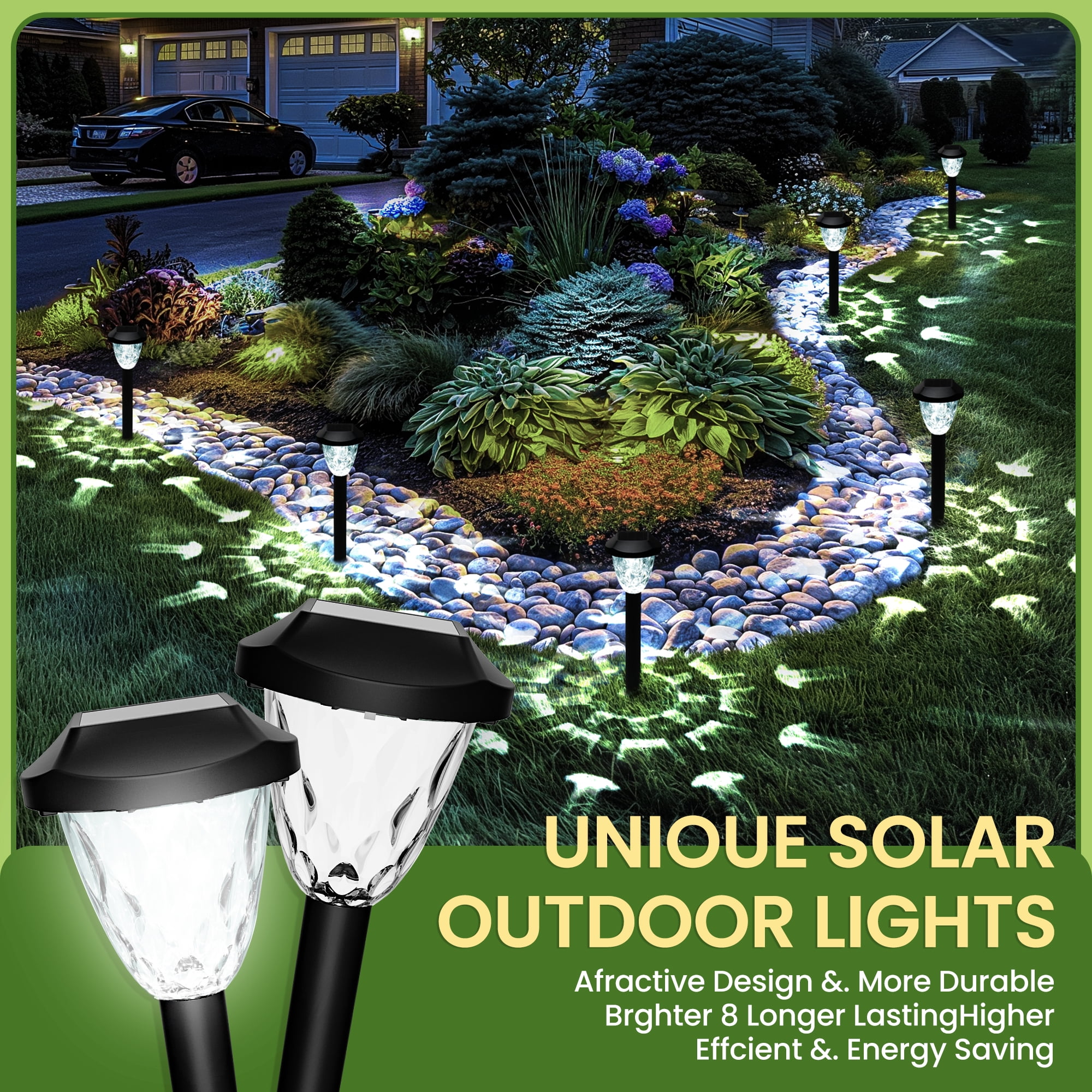16 Pack Solar Outdoor Lights, Waterproof Auto On/Off Cold White Solar Pathway Lighting for Lawn,Garden and Walkway