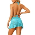 thumbnail image 3 of Unique Bargains Women's 2 Pieces Bikini Hollow Out Cami Skirt Crochet Knit Sets M Light Blue, 3 of 6