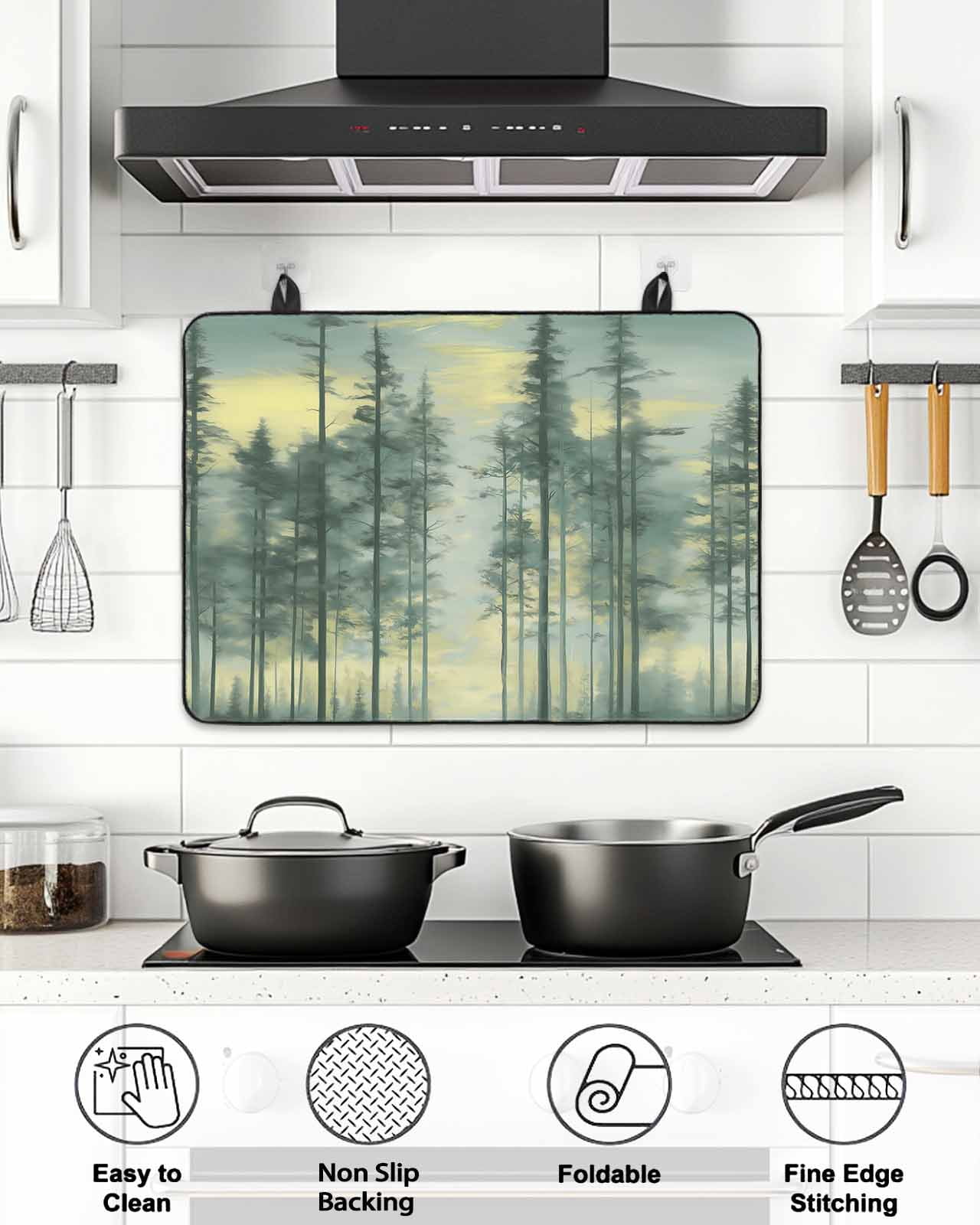 Stove Top Covers for Electric Stove, Green Forest Glass Stovetop Cover Protector, Modern Oil Painting Art Botanical Induction Cooktop Protector Oven Mat for Kitchen Countertop 24"x21"