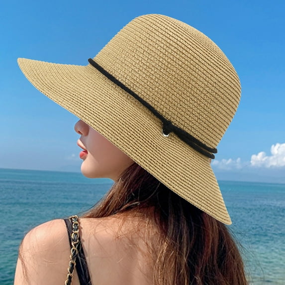 Travelwant Womens Wide Brim Sun Hat with Wind Lanyard UPF Summer Straw Sun Hats for Women