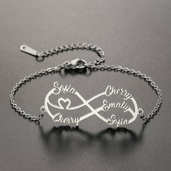 Custom Infinite Name Bracelets Personalized Stainless Steel Chain Couple Family Nameplate with Heart Bangle Jewelry Gift