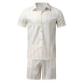 thumbnail image 7 of Stamzod Men's Hawaiian Shirts and Shorts Set Stripe Colorblock Lounge Sets 2 Piece Button Up Short Sleeve Beach Vacation Outfit, 7 of 7