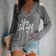 thumbnail image 2 of KIHOUT - Blusas casuales para mujer, liquidación 2024, moda clásica, estampado de letras, cuello en V, blusas básicas holgadas, camisetas de manga larga, blusas tipo túnica para otoño, 2 of 4