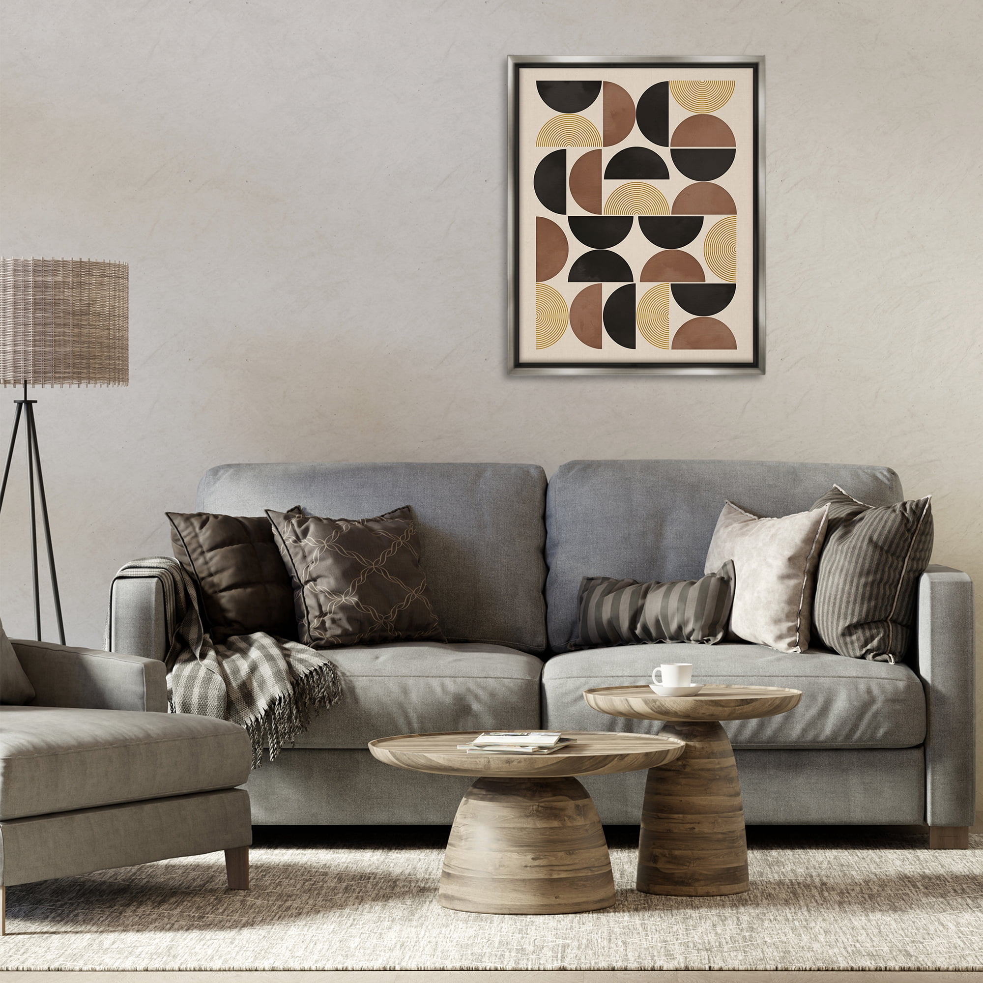 Stupell Industries Midcentury Neutral Geometric Abstract Painting Gray Floater Framed Canvas Art Print Wall Art, 25 x 31