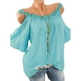 thumbnail image 1 of DYMADE Women Cold Shoulder Lace Short Sleeve Soild Color Tunic Top, 1 of 2