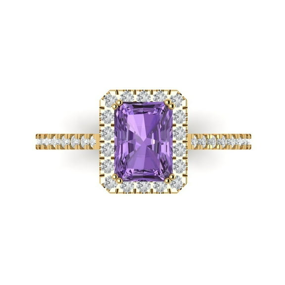 Solitaire with Accents Engagement Ring for Women - 1.86ct Simulated Alexandrite in 14K Yellow Gold Promise Ring